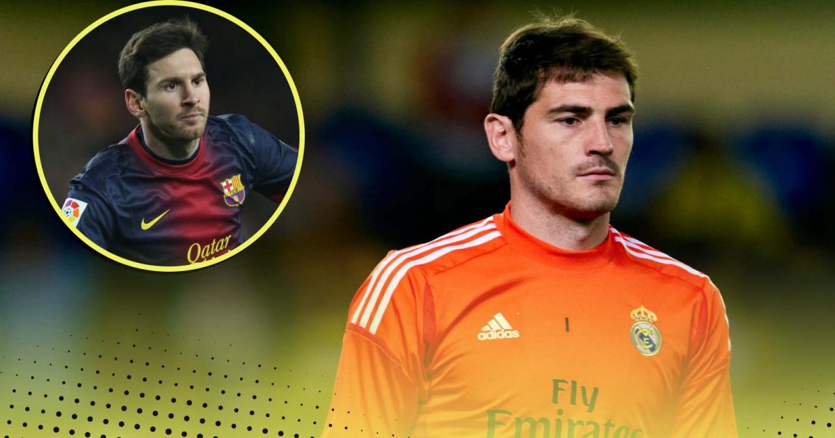 Lionel Messi of Barcelona and Iker Casillas of Real Madrid