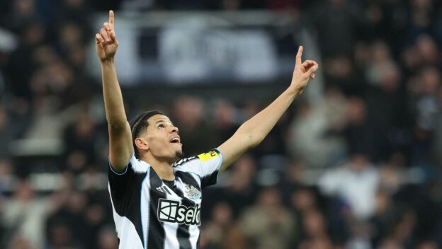 Newcastle Upon Tyne, UK. 4th Mar, 2026. William Osula of Newcastle United celebrates the win during the Newcastle United vs Manchester United Premier League match at St. James' Park, Newcastle Upon Tyne.