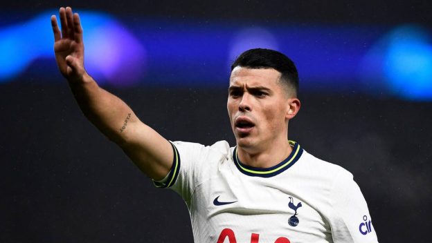 London, United Kingdom. 08 March 2023. Pedro Porro of Tottenham Hotspur FC gestures during the UEFA Champions League round of 16 football match between Tottenham Hotspur FC and AC Milan.