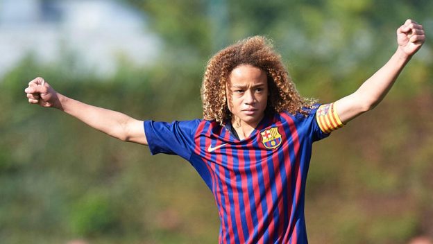 BARCELONA, 1-12-2018. Division de Honor FCF League under-15, 2018/ 2019. Barcelona-Mercantil. Xavi Simons of FC Barcelona during the game Barcelona-Mercantil