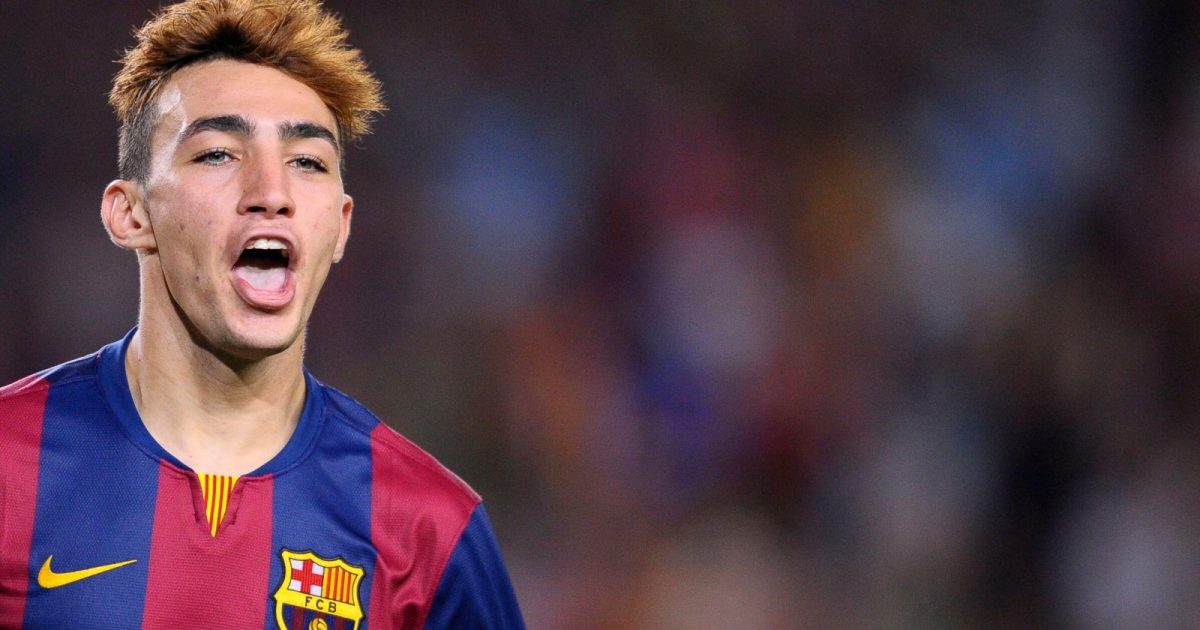 Munir celebrates scoring for Barcelona in August 2014.