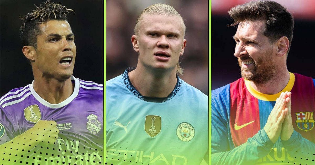 Cristiano Ronaldo, Erling Haaland and Lionel Messi