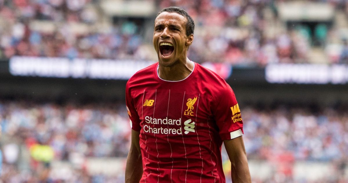 Joel Matip celebrates for Liverpool.