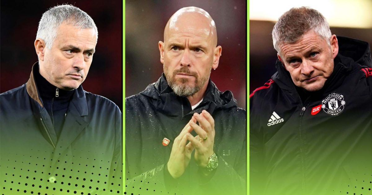 Jose Mourinho, Erik ten Hag and Ole Gunnar Solskjaer