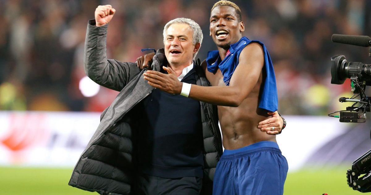 May 24th 2017, Friends Arena, Stockholm, Sweden; UEFA Europa League Cup Final, Manchester United versus Ajax Amsterdam; José Mourinho and Paul Pogba in action