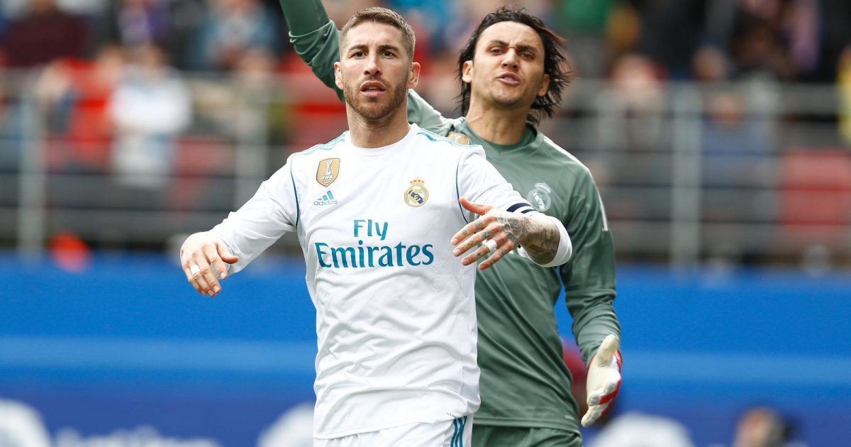 (L-R) Sergio Ramos, Keylor Navas (Real), MARCH 10, 2018 - Football / Soccer : Spanish "La Liga Santander" match between SD Eibar 1-2 Real Madrid CF at the Estadio Municipal de Ipurua in Eibar, Spain.