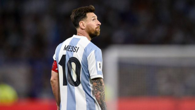 Lionel Messi looks on for Argentina.