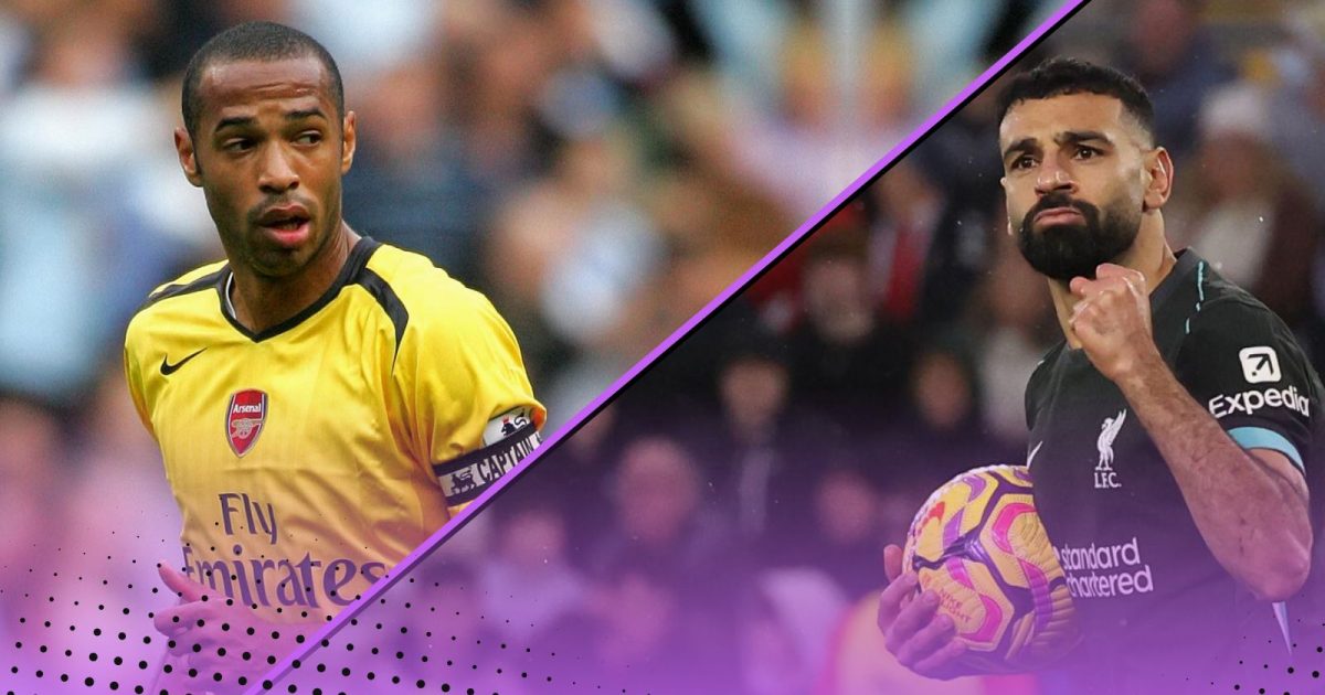 Thierry Henry at Arsenal (left) and Mohamed Salah at Liverpool (right) comparison career goals, assists, appearances