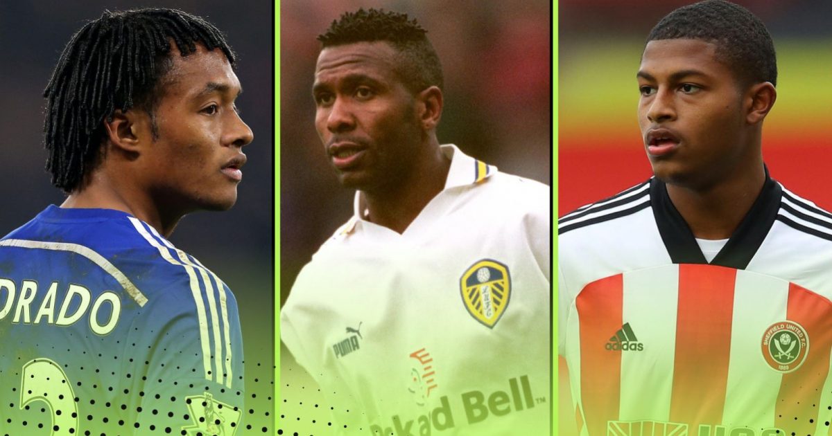 Zero Premier League goals assists featuring Chelsea's Juan Cuadrado, Leeds United's Lucas Radebe, Sheffield United's Rhian Brewster