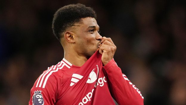 The match-winner of the December 2024 derby celebrates.