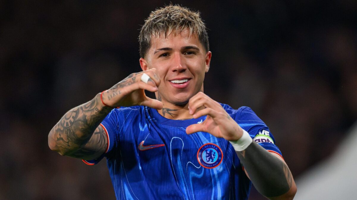 London, UK. 03rd Apr, 2025. Chelsea v Tottenham Hotspur - Premier League - Stamford Bridge. Enzo Fernandez celebrates scoring the winning goal for Chelsea.