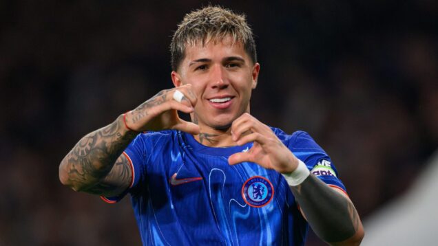 London, UK. 03rd Apr, 2025. Chelsea v Tottenham Hotspur - Premier League - Stamford Bridge. Enzo Fernandez celebrates scoring the winning goal for Chelsea.