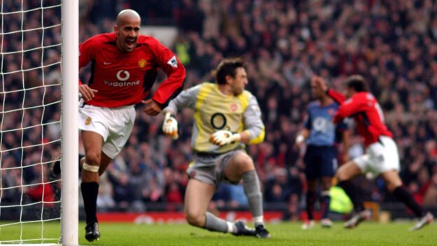 Juan Sebastian Veron celebrates scoring against Arsenal in 2002.