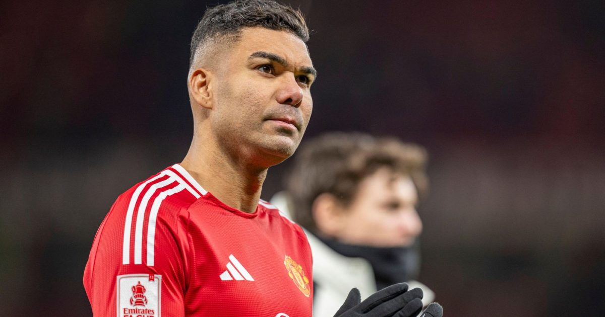 Manchester, UK. 07th Feb, 2025. Manchester, England, February 7th 2025: Casemiro of Manchester United leeaves pitch after Man Utd win 2-1 the FA Cup 4th Round football match between Manchester United and Leicester City at Old Trafford in Manchester, England on February 7, 2025.