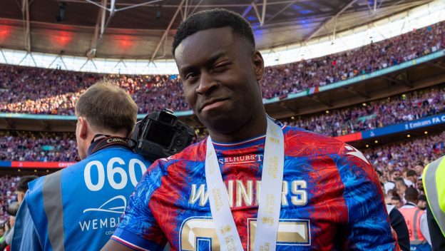 The Cup-winning captain of 2025 celebrates after Crystal Palace's victory.