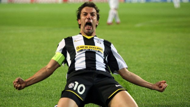 Juventus forward Alessandro Del Piero celebrates after scored during the Champions League Group H soccer match between Juventus and Real Madrid at the Olympic Stadium in Turin, Italy, Tuesday, Oct 21, 2008.
