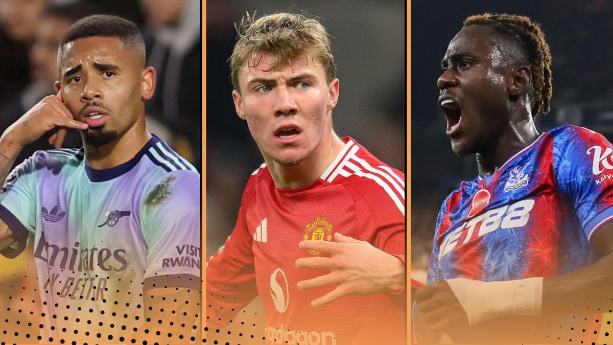 Rasmus Hojlund Manchester United fewer Premier League goals in 2024-25 than Arsenal's Gabriel Jesus (left) and Crystal Palace's Trevoh Chalobah (right)