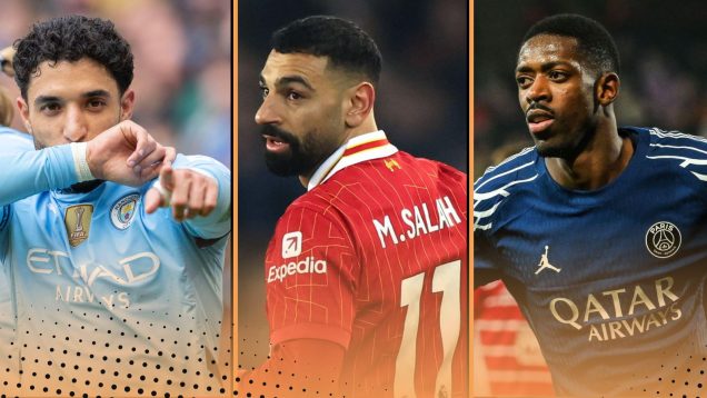 Europe's Top Five Leagues Best Dribblers 2024-25 featuring (L-R) Manchester City's Jeremy Doku, Barcelona's Lamine Yamal and Borussia Dortrmund's Jamie Gittens