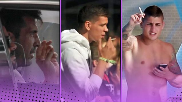 Football's smokers featuring (L-R) Gianluigi Buffon, Wojciech Szczesny, Marco Verratti...