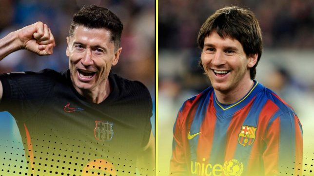 Comparing how long it took Robert Lewandowski to score 100 Barcelona goals with Lionel Messi