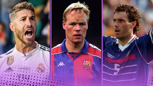 Top Scoring Defenders football history featuring (L-R) Sergio Ramos, Ronald Koeman, Laurent Blanc
