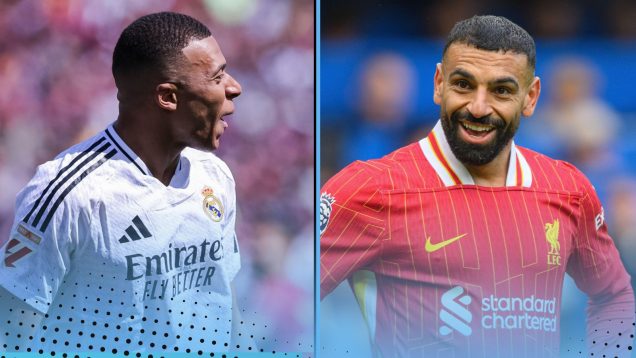 Real Madrid's Kylian Mbappe vs Liverpool's Mohamed Salah European Golden Shoe Most Goals Europe 2024-25