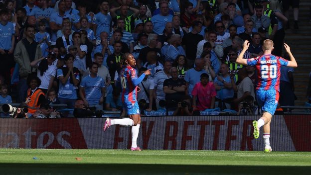 Crystal Palace's 2025 matchwinner celebrates scoring in the FA Cup final.