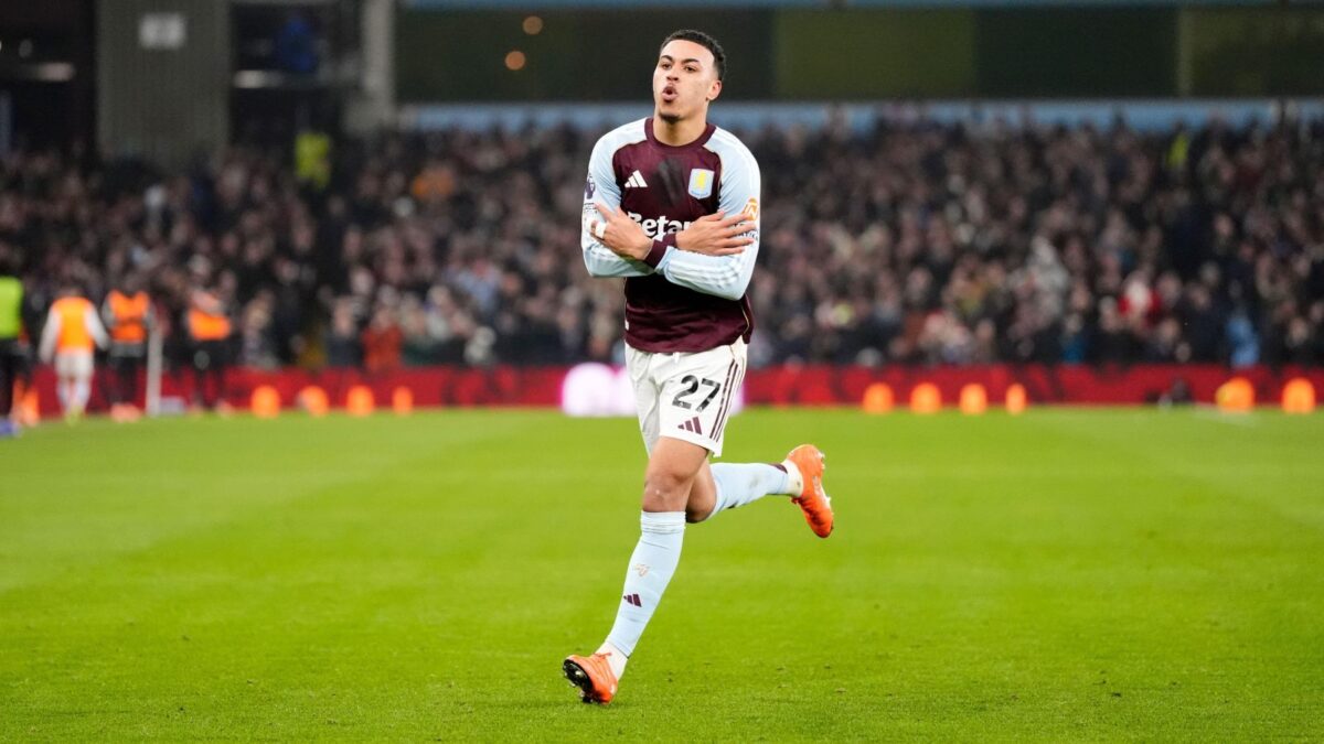 Aston Villa's Morgan Rogers celebrates after scoring his sides second goal during the Premier League match at Villa Park, Birmingham. Picture date: Sunday December 21, 2025.