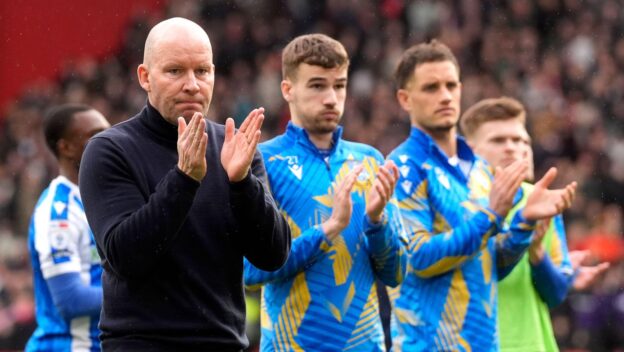 Sheffield Wednesday manager Henrik Pedersen applauds the fans following the Sky Bet Championship match at Bramall Lane, Sheffield. Picture date: Sunday February 22, 2026.