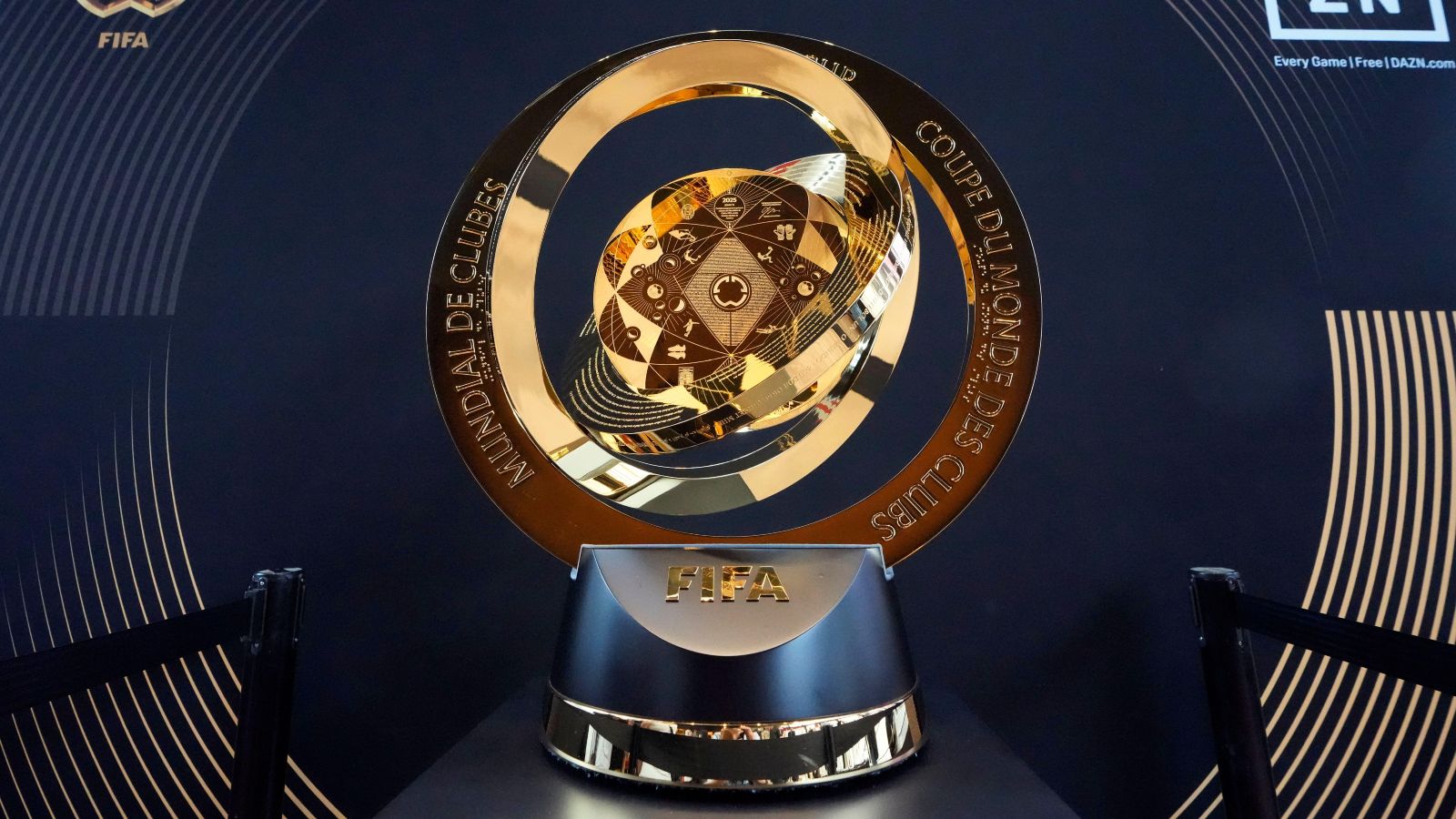 The FIFA Club World Cup soccer trophy is displayed for public viewing Friday, May 16, 2025, in Nashville, Tenn. The soccer trophy was displayed in Nashville as part of a tour before this summer's soccer tournament kicks off, with Nashville hosting three matches.