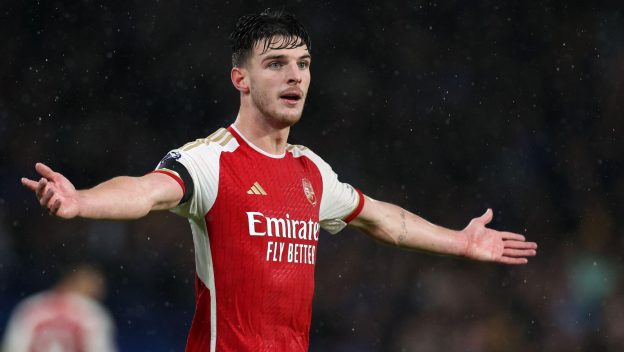 London, England, 21st October 2023. Declan Rice of Arsenal during the Premier League match at Stamford Bridge, London.