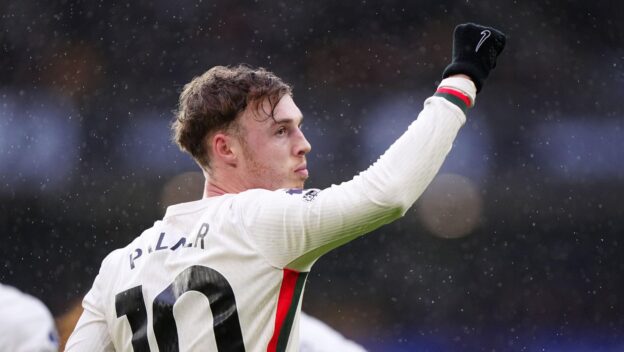 Chelsea's Cole Palmer celebrates scoring their side's second goal of the game during the Premier League match at Molineux Stadium, Wolverhampton. Picture date: Saturday February 7, 2026.