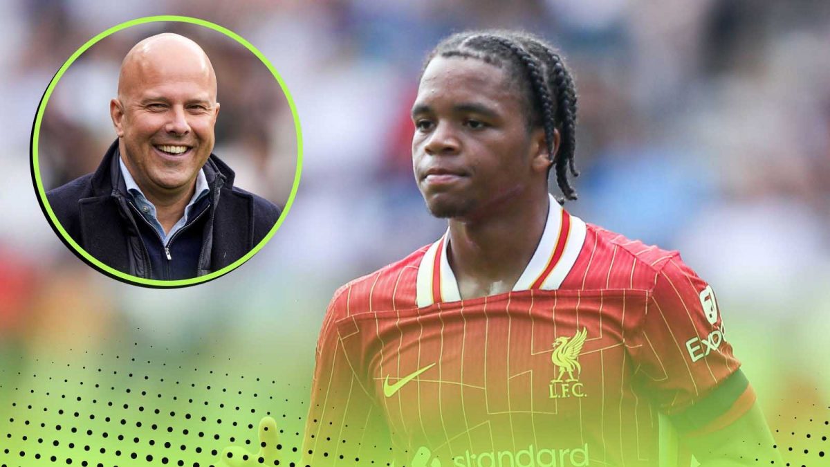 Liverpool's Rio Ngumoha and Arne Slot