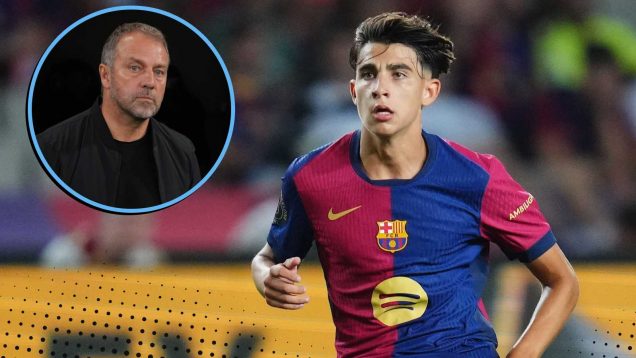 Toni Fernandez and Hansi Flick of FC Barcelona