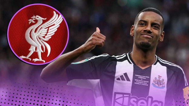 Newcastle's Alexander Isak next to the Liverpool badge