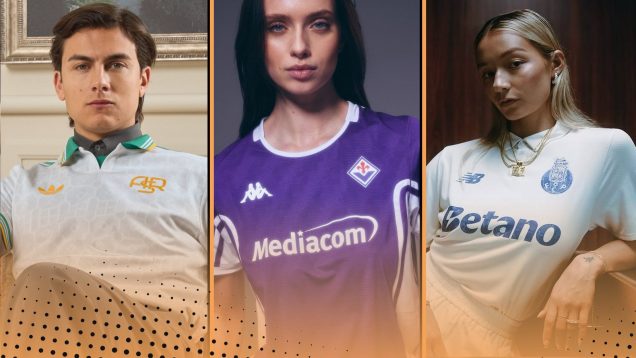 2025-26 best kits featuring (L-R) Roma, Fiorentina and Porto