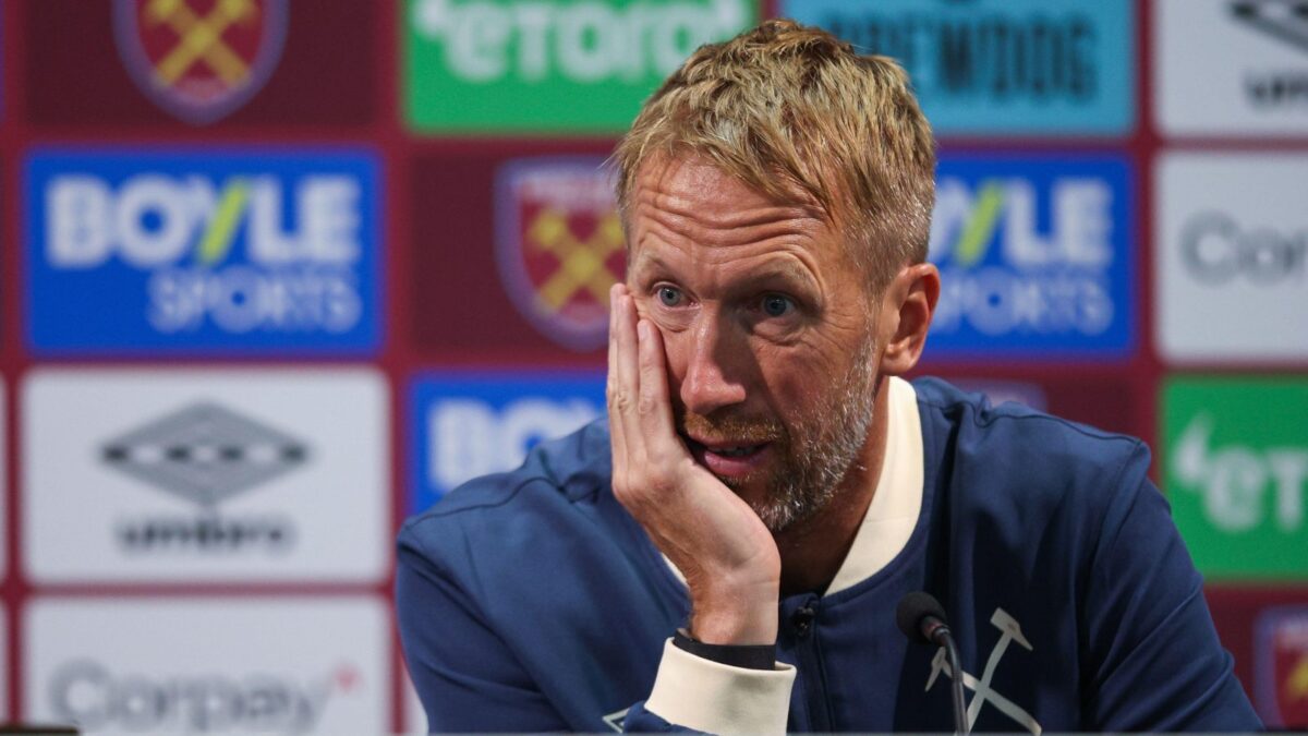 LONDON, UK - 22nd Aug 2025: West Ham United Head Coach Graham Potter talks to the media after the Premier League match between West Ham United FC and Chelsea FC at London Stadium