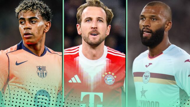 Branded collage of Lamine Yamal, Igor Thiago, Harry Kane