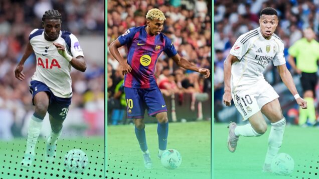 Top Dribblers Europe 2025-26 featuring Tottenham's Mohammed Kudus, Barcelona's Lamine Yamal and Real Madrid's Kylian Mbappe
