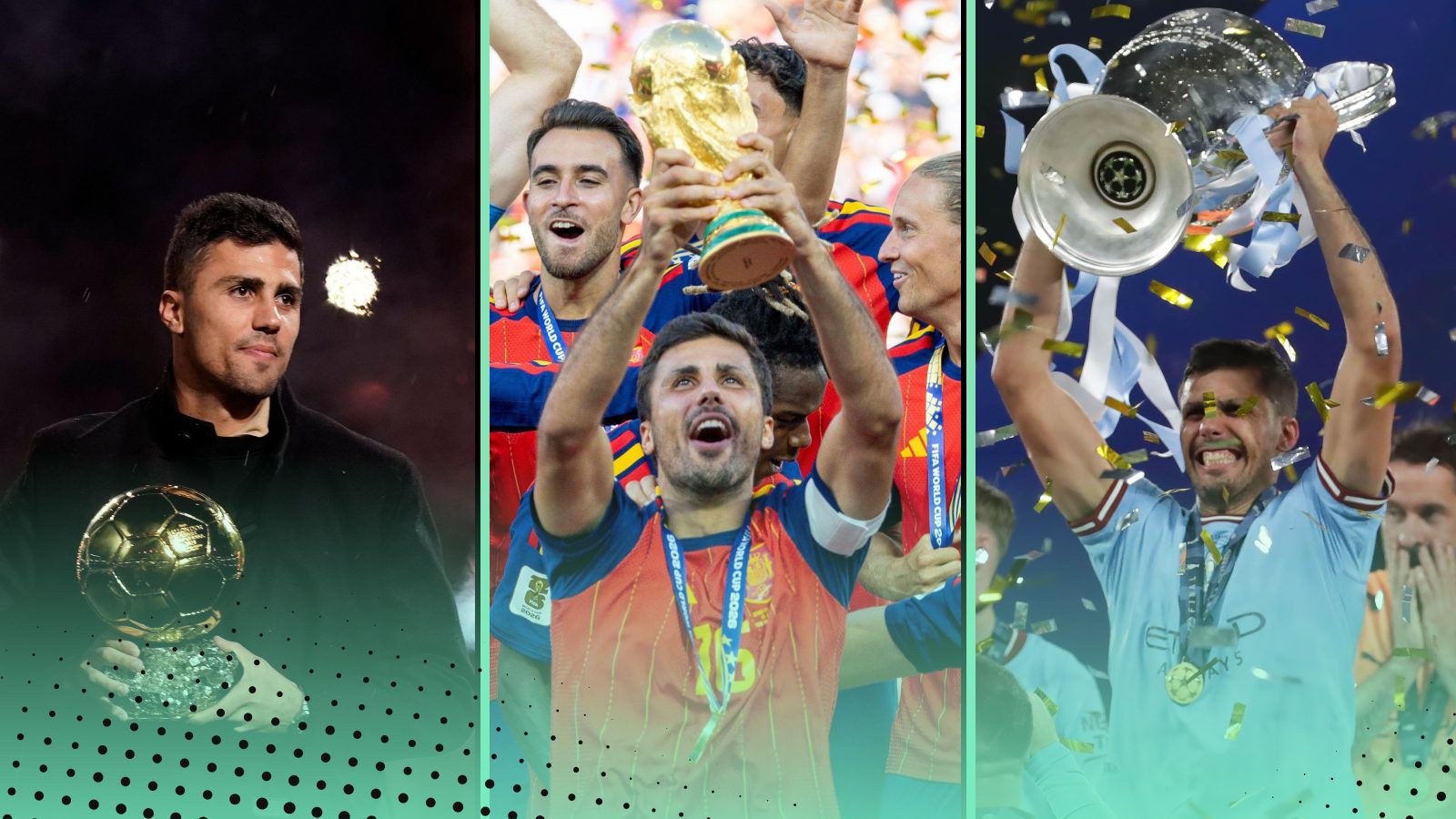 Rodri se tornou o sétimo jogador da história a alcançar o ‘futebol completo’ com todas as honras. Rodri se tornou o sétimo jogador da história a alcançar o ‘futebol completo’ com todas as honras.