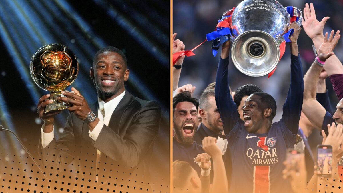 Paris Saint-Germain's Ousmane Dembélé receives the 2025 Men's Ballon d'Or during the 69th Ballon d'Or awards ceremony at the Theatre du Chatelet in Paris, Monday, Sept. 22, 2025.