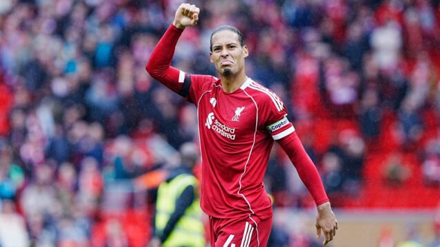 Liverpool's Virgil van Dijk acknowledges the fans following victory in the Premier League match at Anfield, Liverpool. Picture date: Saturday September 20, 2025.