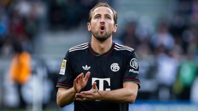 Borussia Park, 25.10.2025: Harry Kane of Muenchen celebrates during the 1.Bundesliga match Borussia Moenchengladbach vs. FC Bayern Munich.