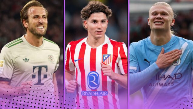 Harry Kane, Julian Alvarez and Erling Haaland