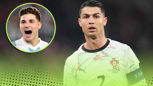 Cristiano Ronaldo with Julian Alvarez in a circle