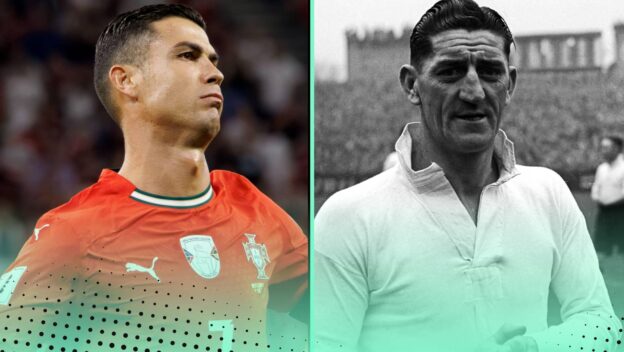 Collage of Cristiano Ronaldo alongside Ronnie Rooke