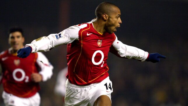 Thierry Henry celebrates one of 15 Premier League goals Chelsea conceded in 2004-05.