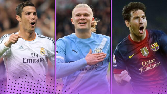Cristiano Ronaldo, Erling Haaland and Lionel Messi