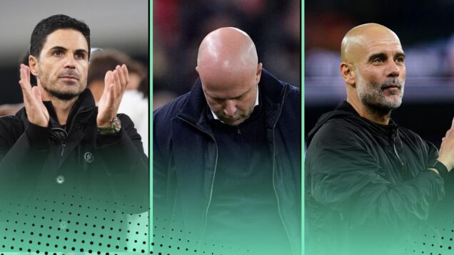 Mikel Arteta Arne Slot Pep Guardiola Arsenal Man City Liverpool