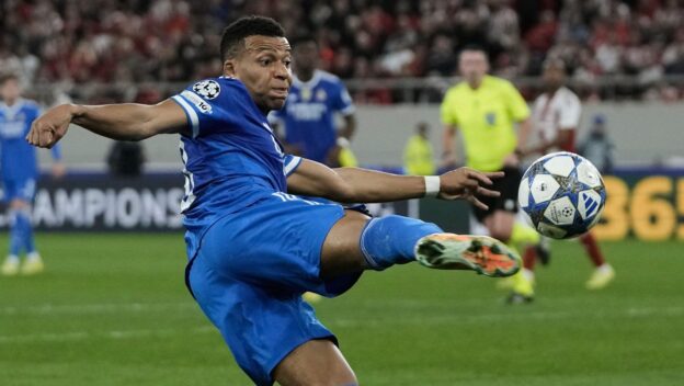 Kylian Mbappe hit four against Olympiacos in 2025.